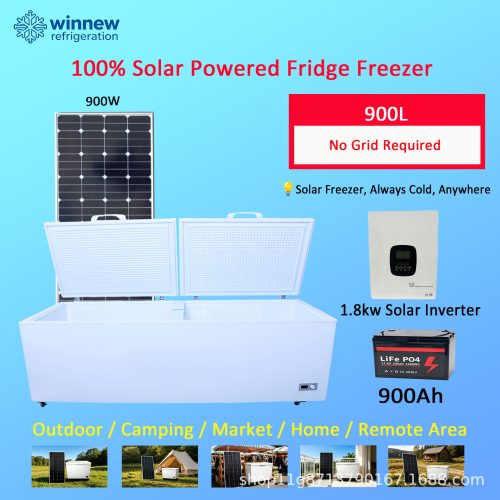 Cross-border 900-liter solar refrigeration freezer manufacturer wholesale large commercial DC energy-saving fresh-keeping freezer