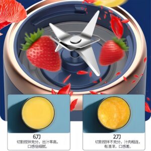 Mini juicer, portable home wireless juicer, multifunctional USB rechargeable 6-blade electric juicer