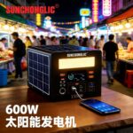 Outdoor power bank, camping stall 12.8V solar generator 60AH 600W AC output charging