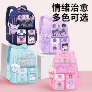Backpack for Primary School Students Grades 1, 2, 6 Boys and Girls Cartoon Spine Support Load Reduction Backpack for Children Ages 6-12