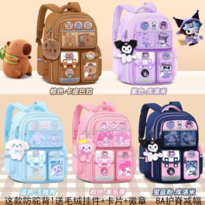 Backpack for Primary School Students Grades 1, 2, 6 Boys and Girls Cartoon Spine Support Load Reduction Backpack for Children Ages 6-12