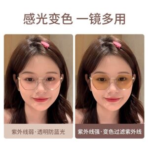 Do not pick the face shape without makeup and color-changing glasses, women can be equipped with high-value polygonal anti-ultraviolet optical flat lenses