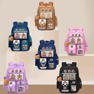 Backpack for Primary School Students Grades 1, 2, 6 Boys and Girls Cartoon Spine Support Load Reduction Backpack for Children Ages 6-12