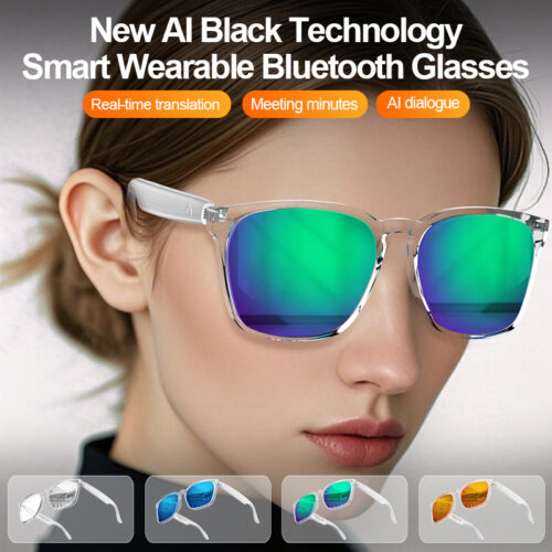 Cross-border AI Bluetooth smart glasses anti-blue light translation call music open smart bluetooth glasses headset
