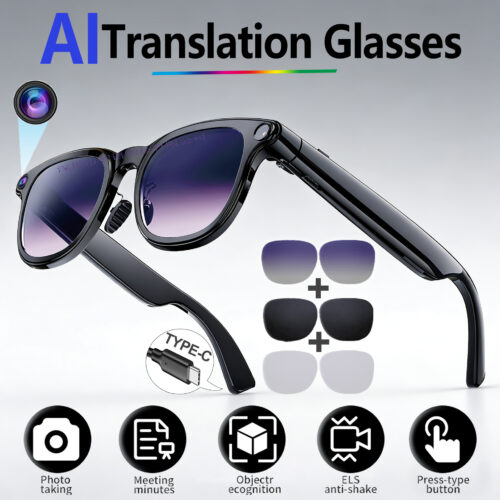 Cross-border A2 smart glasses with camera, multifunctional photo and video recording, real-time translation, AI recognition, AI smart glasses
