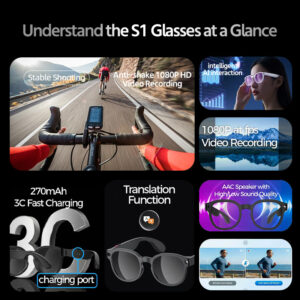Smart glasses AI translation, AIMB-S1 simultaneous interpretation voice assistant, AI image recognition, stunning sound quality, and high-definition recording