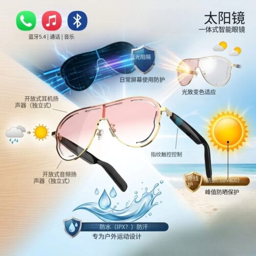 New F01 Cross-border Wireless Bluetooth AI Smart Glasses Sunglasses Black Technology Business Cycling Sun Video Photography