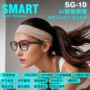 AI smart glasses SG10 with camera, high-definition photo translation, voice recording, and call recording technology, featuring advanced color-changing lenses