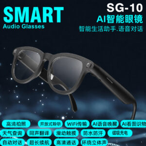 AI smart glasses SG10 with camera, high-definition photo translation, voice recording, and call recording technology, featuring advanced color-changing lenses